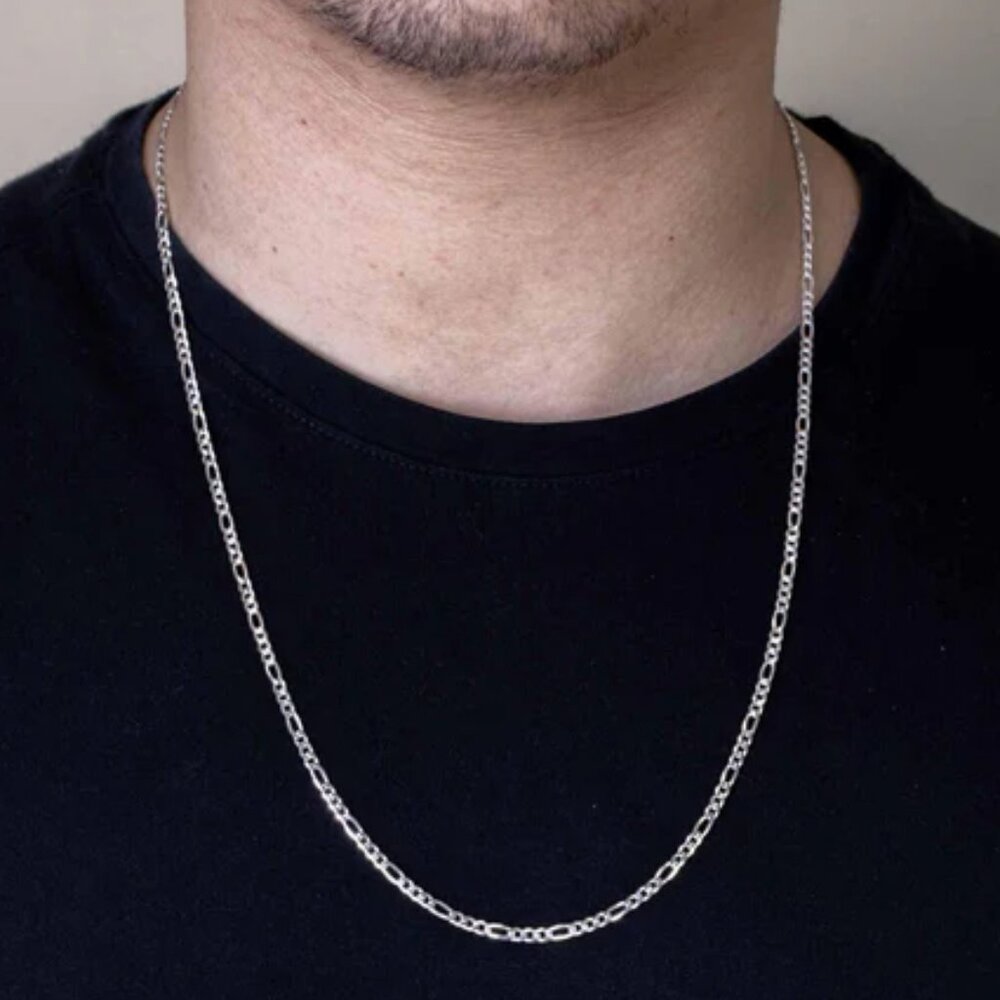 Sterling Silver 925 High Polished Super Flat Figaro Chain 3.9mm 24 Inches